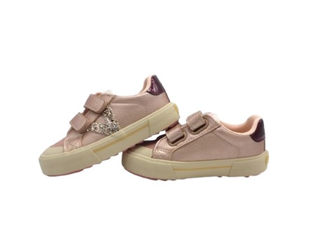 Sneaker in eco pelle metallizzata e glitter e doppio velcro