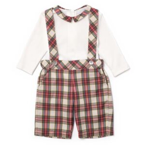 Completo camicia body e salopette scozzese