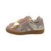 Sneaker in camoscio e pelle laminata con lacci zip e fiocco