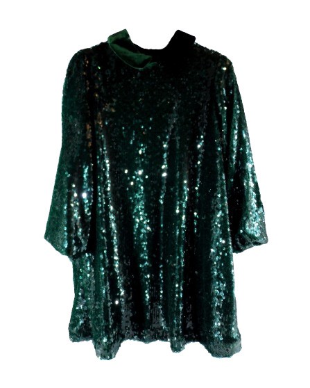 Vestito in pailettes con colletto in velluto