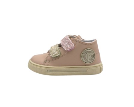 Sneaker primo passo in pelle con doppio velcro glitter