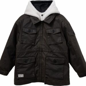 Giubbotto imbottito con taschine e cappuccio teddy con logo