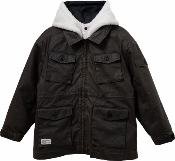 Giubbotto imbottito con taschine e cappuccio teddy con logo