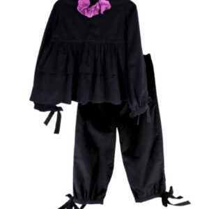 Completo in velluto blusa con fiori al collo e pantalone