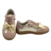 Sneaker in camoscio e pelle laminata con lacci zip e fiocco