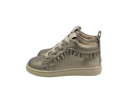 Sneaker primo passo in pelle laminata e micro glitter