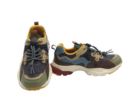 Sneaker in tessuto tecnico ed eco pelle con lacci elastici