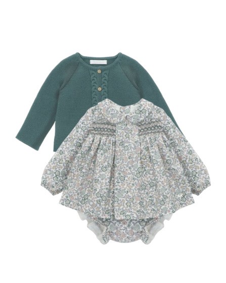 Completo vestitino con coulotte e giacchino con trecce