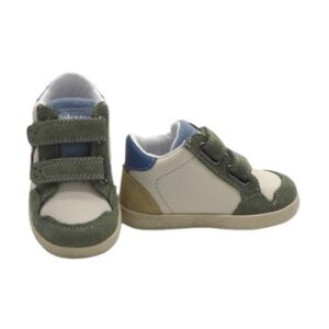 Sneaker primo passo in pelle e camoscio con doppio velcro