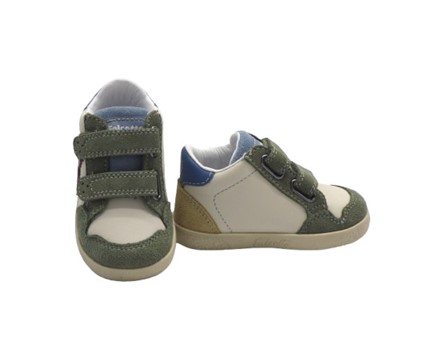Sneaker primo passo in pelle e camoscio con doppio velcro