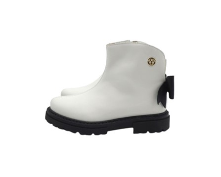 Stivaletto in pelle con fiocco posteriore e zip