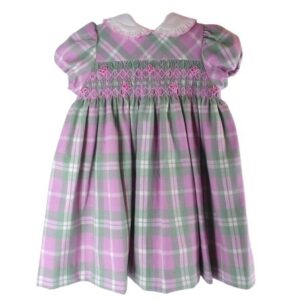 Vestito fantasia tartan con ricamo punto smock