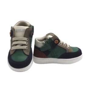 Sneaker primo passo in pelle e camoscio con lacci e zip