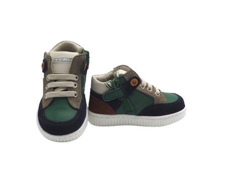 Sneaker primo passo in pelle e camoscio con lacci e zip