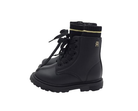 Anfibio in eco pelle con risvolto in maglia lacci e zip