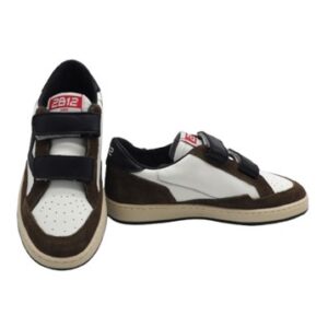 Sneaker in pelle e camoscio con doppio velcro