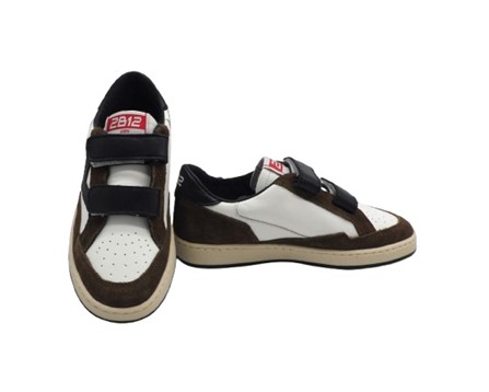 Sneaker in pelle e camoscio con doppio velcro