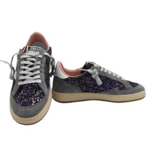 Sneaker in camoscio e glitter con lacci