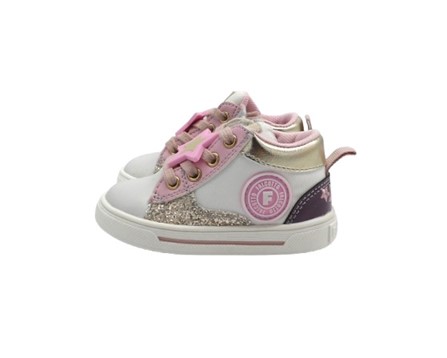 Sneaker primo passo in pelle e micro glitter con lacci