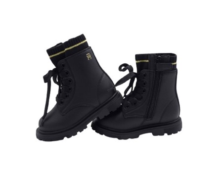 Anfibio in eco pelle con risvolto in maglia lacci e zip