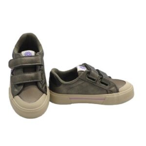 Sneaker in eco pelle metallizzata e glitter e doppio velcro