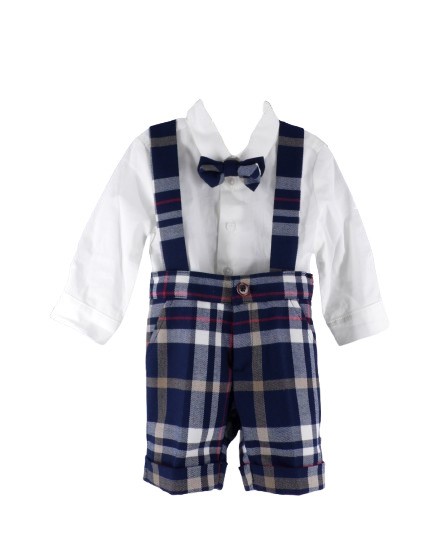 Completo camicia e salopette quadri con papillon