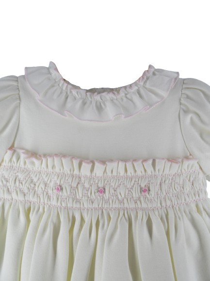 Vestito con ricamo punto smock e fiorellini