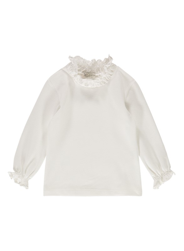 T-shirt con colletto e manche arricciate