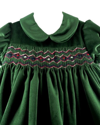 Vestito in velluto con ricamo punto smock e coulotte