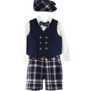 Completo camicia, gilet con papillon, bermuda e coppola