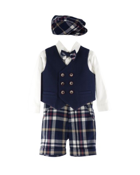 4EC809685C55BA10BADF097290231297_ Completo camicia, gilet con papillon, bermuda e coppola