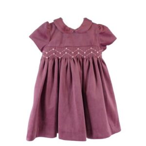 Vestito in velluto con ricamo punto smock