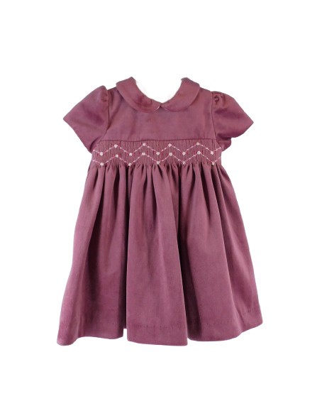 Vestito in velluto con ricamo punto smock