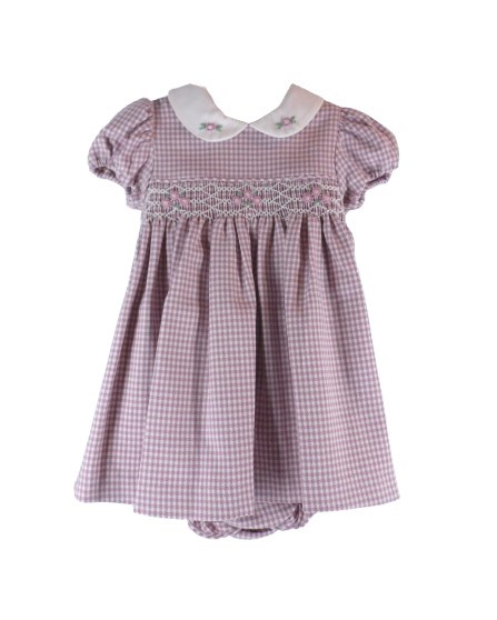 Vestito con ricamo punto smock in flanella e coulotte