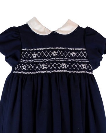 Vestito in flanella con ricamo punto smock