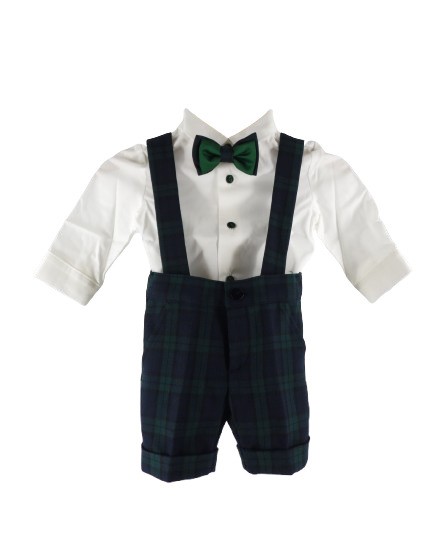 Completo camicia e papillon con salopette a quadri