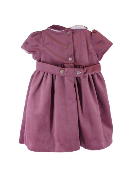 Vestito in velluto con ricamo punto smock