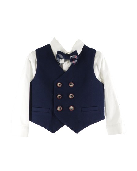 BEFEEDF6DCE49CE3E5AD7BC49199C070_ Completo camicia, gilet con papillon, bermuda e coppola