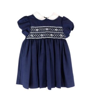 Vestito in flanella con ricamo punto smock