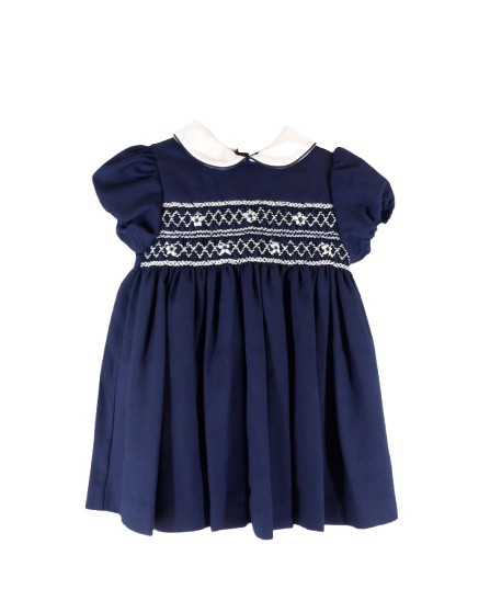 Vestito in flanella con ricamo punto smock