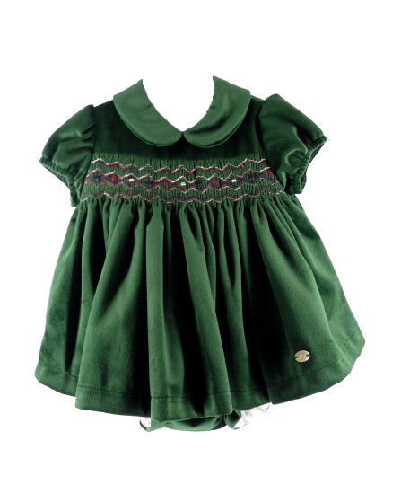 Vestito in velluto con ricamo punto smock e coulotte