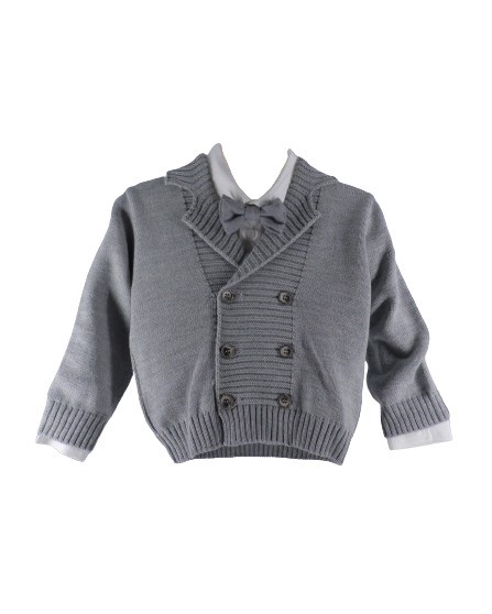 Completo cardigan, camicia con papillon e pantalone