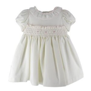 Vestito con ricamo punto smock e fiorellini