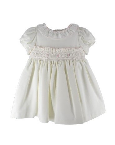 Vestito con ricamo punto smock e fiorellini