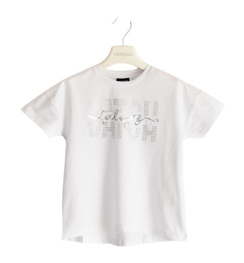 T-shirt mezze maniche scritta strass