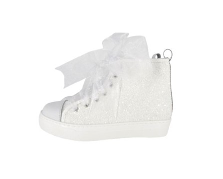 Sneaker alta in micro glitter con lacci in tulle e zip