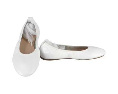 Ballerina in pelle con cinturino in tulle