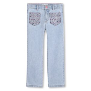 Pantalone in denim strass sulle tasche