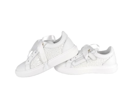 Sneaker in pelle e pailettes con lacci e zip