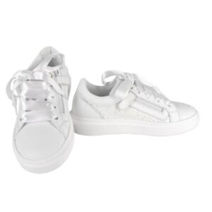 Sneaker in pelle e pailettes con lacci e zip